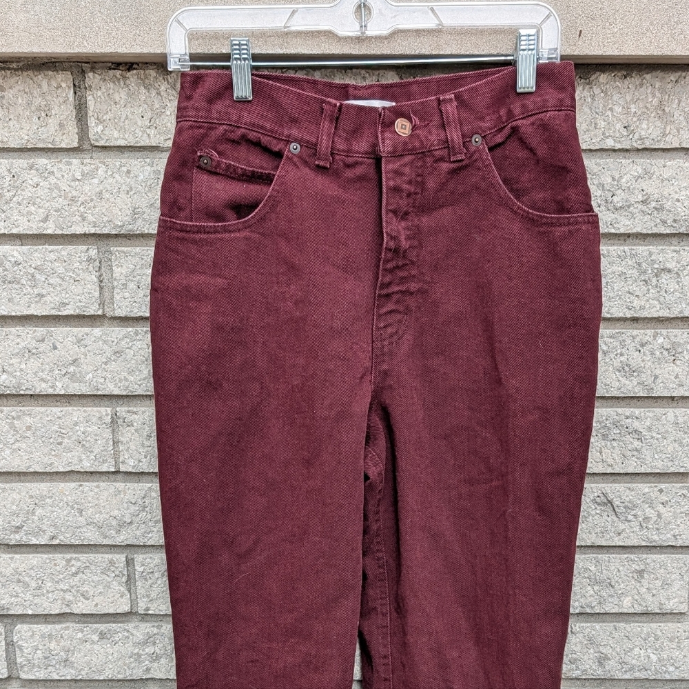Vintage M.J. Carroll Burgundy High Rise Boyfriend Jeans Size 10 Made In USA